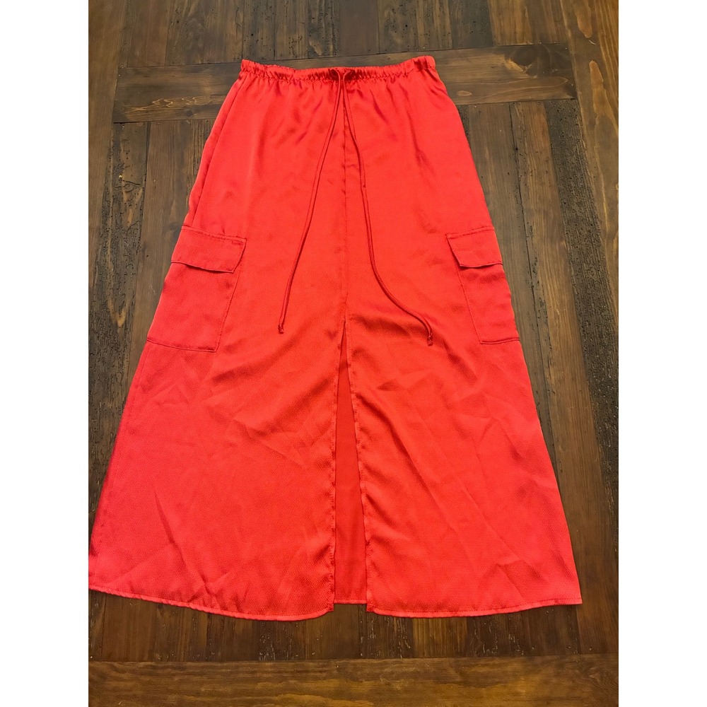 Boutique Pink Textured Cargo Maxi Skirt Front Slit Side Pockets Women's Small
